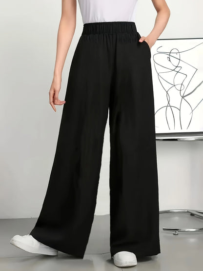 Damen Weite High-Waist Freizeithose mit Elastikbund – Modische Loungehose