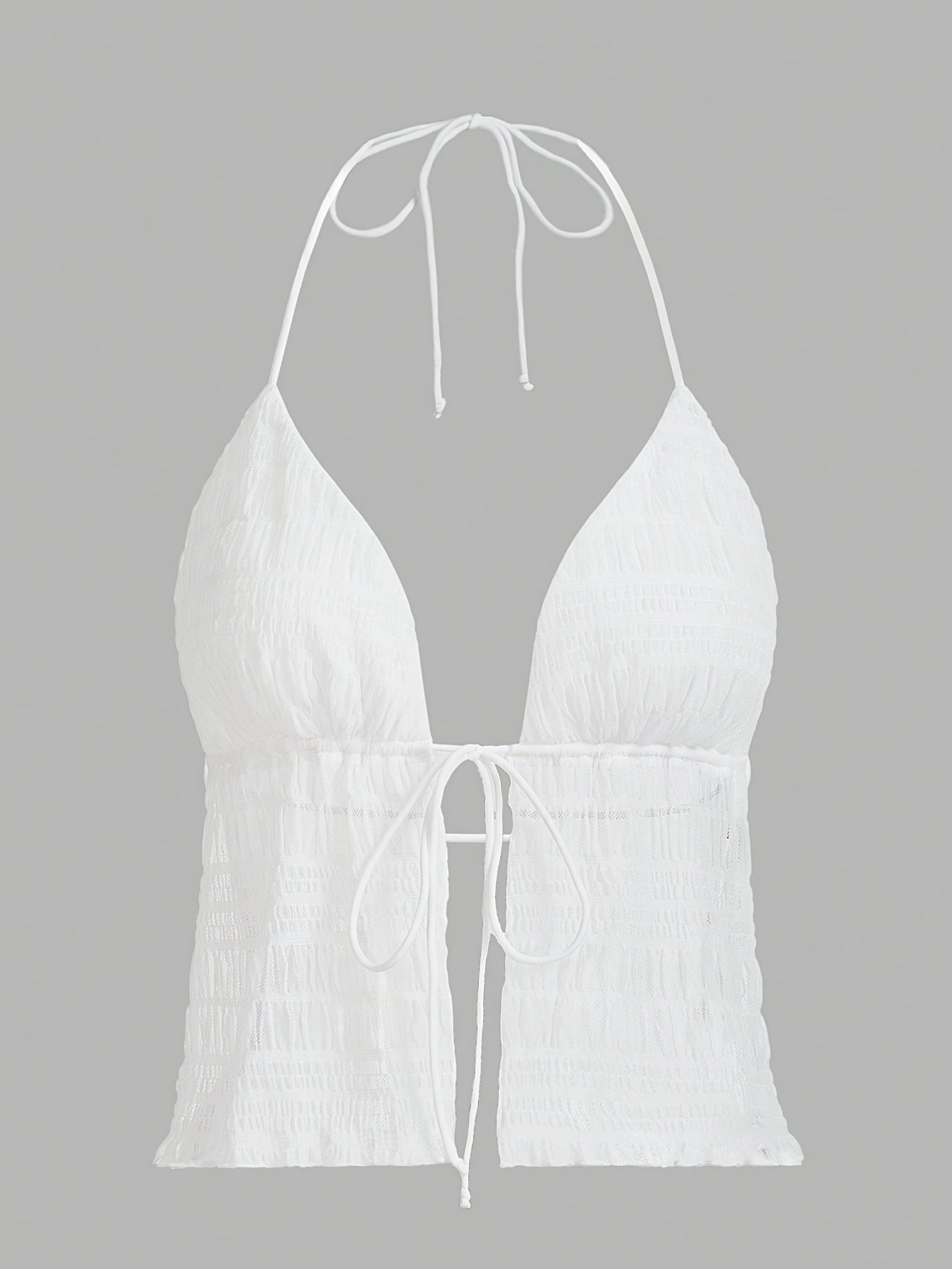 Damen Halterneck Top mit Raffungen und Bindeband – Modisches Party- und Ausgehtop