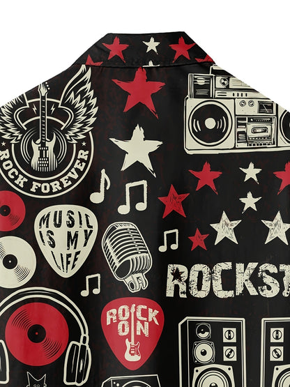 Herren Rockmusik Festival Hemd mit Grafikdruck – Rock Star Stil Kurzarm Freizeithemd