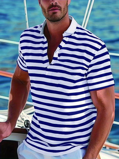 Herren Poloshirt im maritimen Streifen-Look für Freizeit und Segeln – Sommer Casual Polo