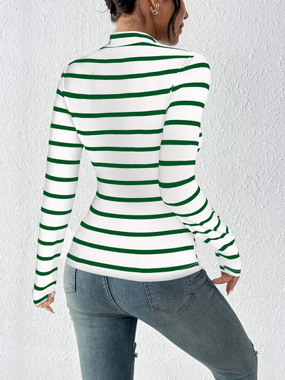 Damen Rollkragen Langarmshirt gestreift mit halbem Stehkragen