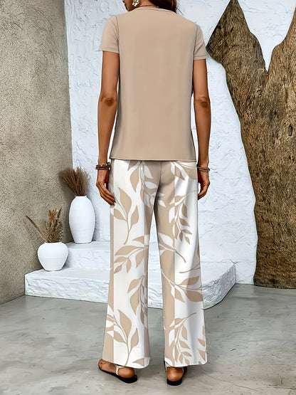 Damen Sommer Set Elegant Zweiteiler mit Weiten Hosen und Kurzarmshirt – Perfekt für Freizeit und Urlaub