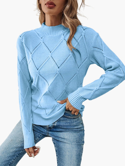Damen Strickpullover mit Rauten-Muster und elegantem Stil – Perfekt für Alltag und Büro