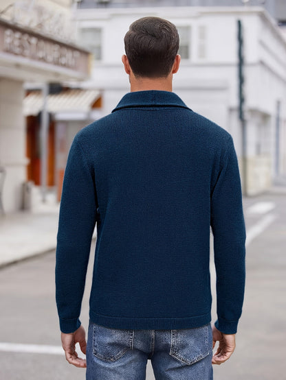 Herren Cardigan mit Schalkragen, Knopfleiste und Taschen, marineblau