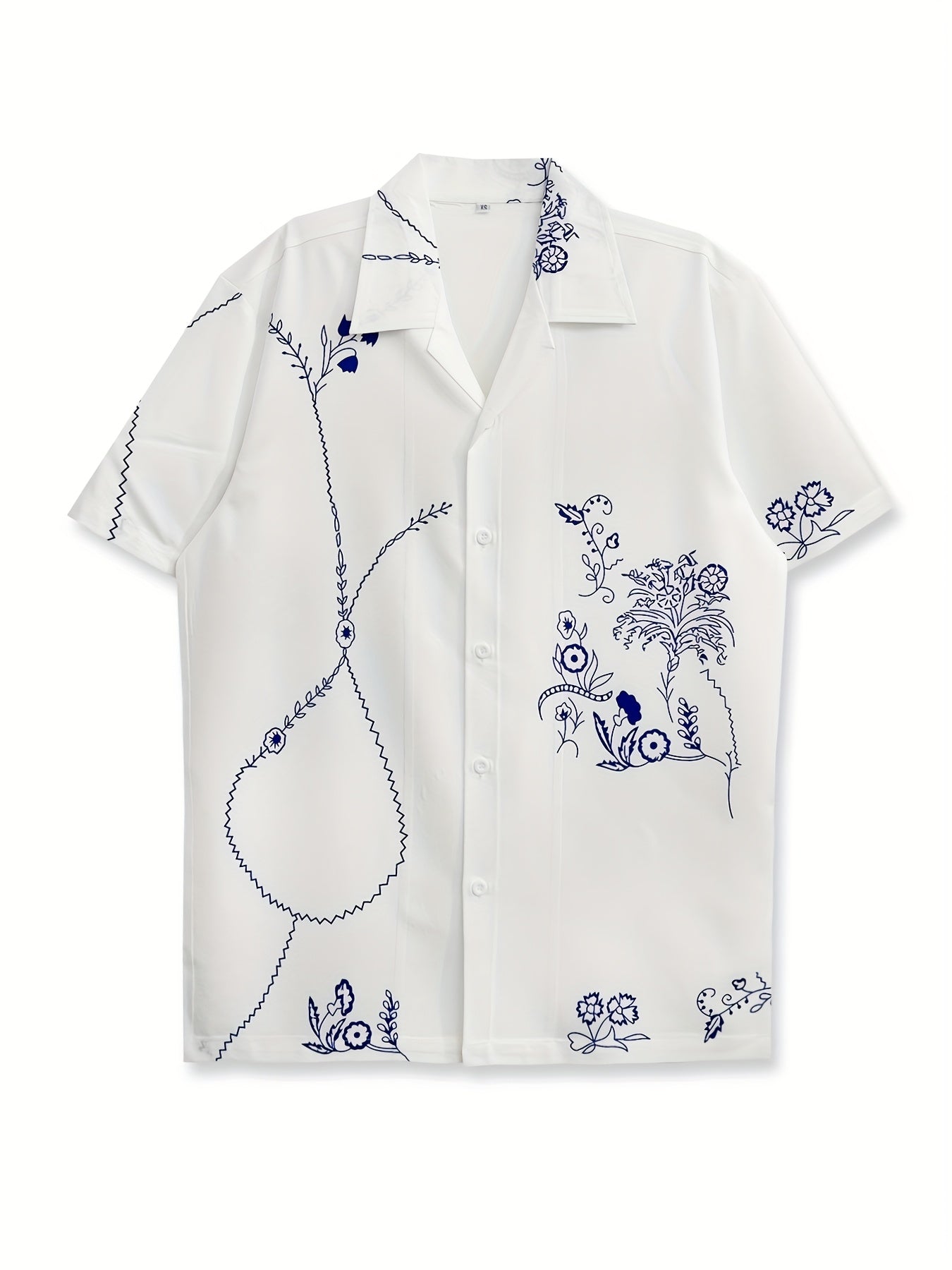 Herren Kurzarm-Resorthemd mit künstlerischem floralen Line-Art-Design – Modernes Freizeitshirt für stilvolle Sommermomente