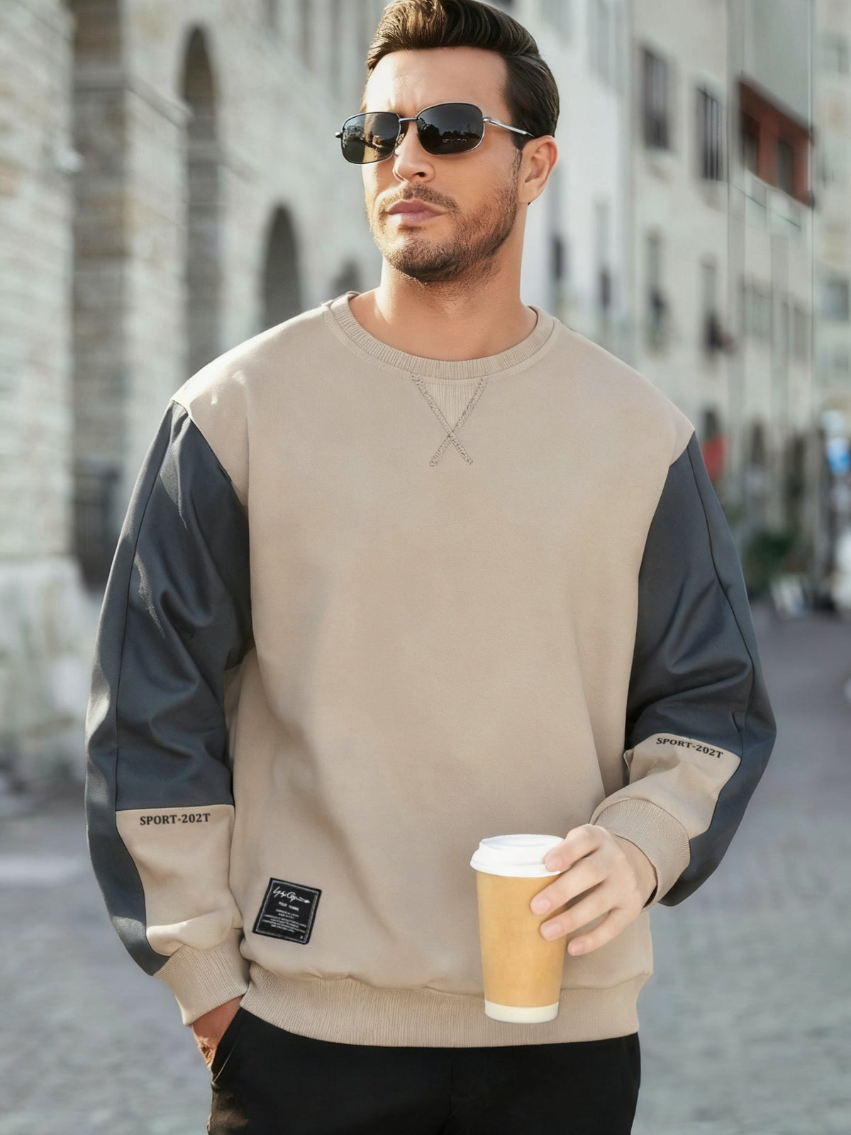 Herren Colorblock Sweatshirt mit Rundhalsausschnitt und Rippbündchen