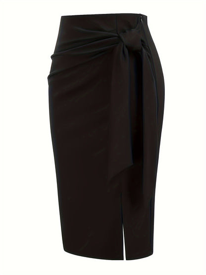Damen Eleganter Midirock mit Knoten-Detail und Schlitz – Perfekt für Büro & Ausgehen