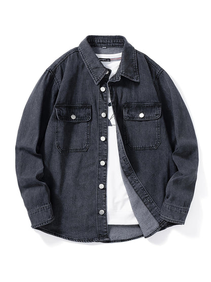 Jeanshemd Herren Hemd Denim Shirt Langarm Casual Freizeithemd mit Brusttaschen