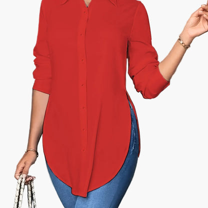 Damen Langarm Bluse Elegant Business Freizeit Hemd Blusenshirt