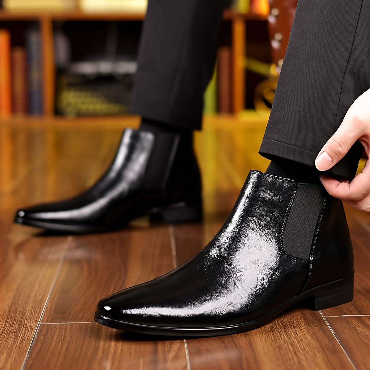 Herren Stiefeletten Klassisch Elegant mit Elastikeinsatz