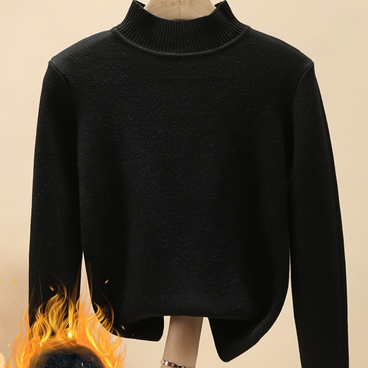 Damen Rollkragen Pullover mit Fleece-Futter – Langarm Basic Shirt Warm
