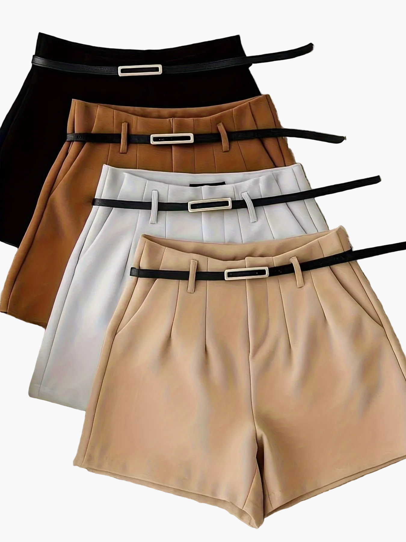 Damen Elegantes Cropped Top und Shorts Set – Modischer Sommer-Look mit Gürtel