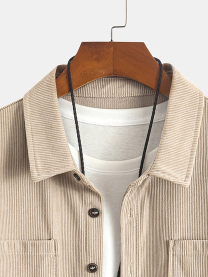 Herren Cordhemd Overshirt mit zwei Brusttaschen Langarm Freizeithemd