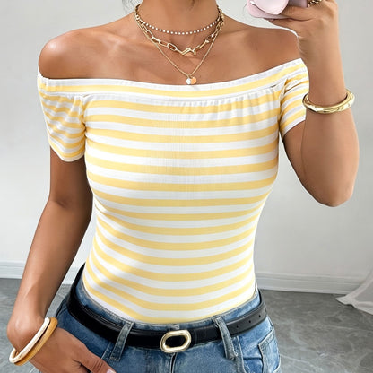 Damen Off-Shoulder Streifenshirt – Elegantes, Schulterfreies Oberteil für Alltag und Freizeit