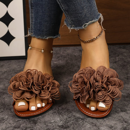 Damen Sandalen mit Blumenapplikation – Modische Slides für Freizeit und Alltag