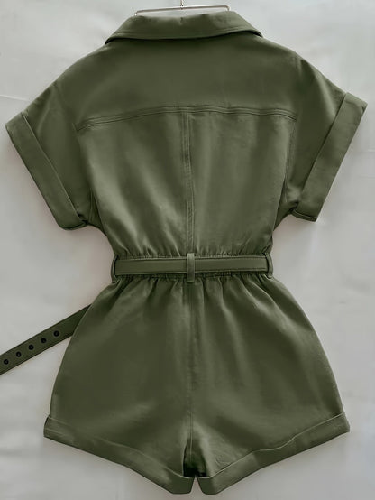 Damen Utility-Style Jumpsuit mit Gürtel und Knopfleiste – Modischer Einteiler für Freizeit und Alltag