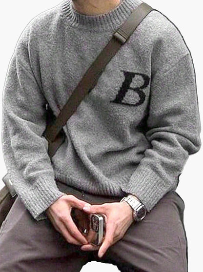 Herren Streetwear Strickpullover mit Buchstaben-Design und lockerer Passform – Perfekt für Herbst und Winter
