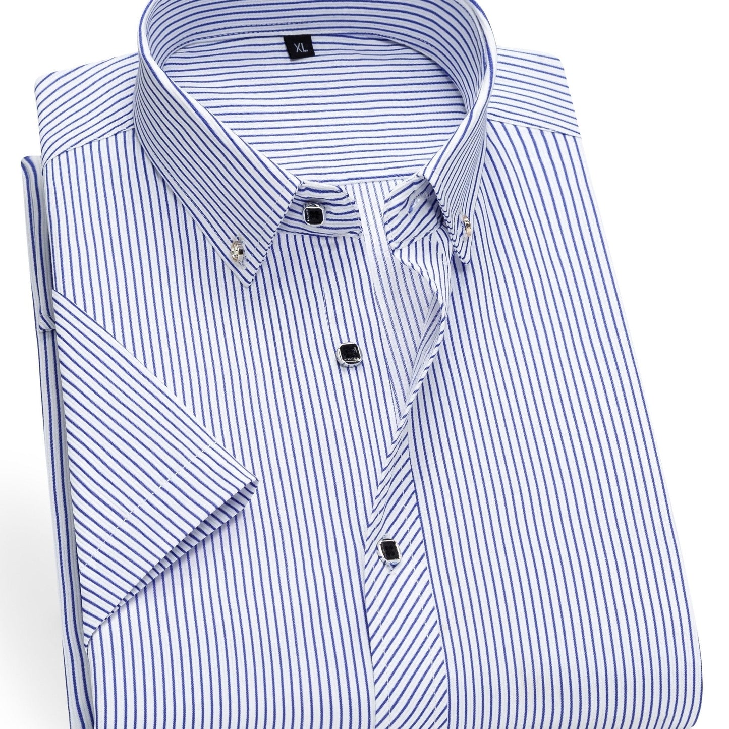 Herren Kurzarm Business-Hemd mit feinem Streifenmuster und modernem Kragen – Eleganter Look für Büro und Freizeit