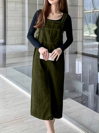 Damen Lässiges Jeans-Latzkleid Midi – Bequemer Freizeit-Overall für Alltag und Büro