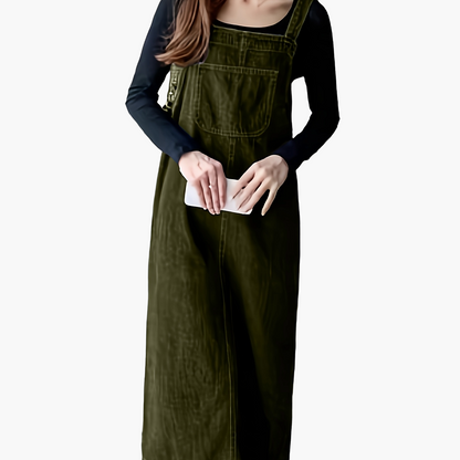 Damen Lässiges Jeans-Latzkleid Midi – Bequemer Freizeit-Overall für Alltag und Büro