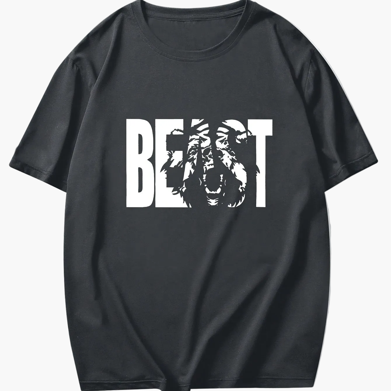 Herren T-Shirt mit "BEAST" Statement und Löwenkopf-Design – Urban Streetwear, Oversize Look