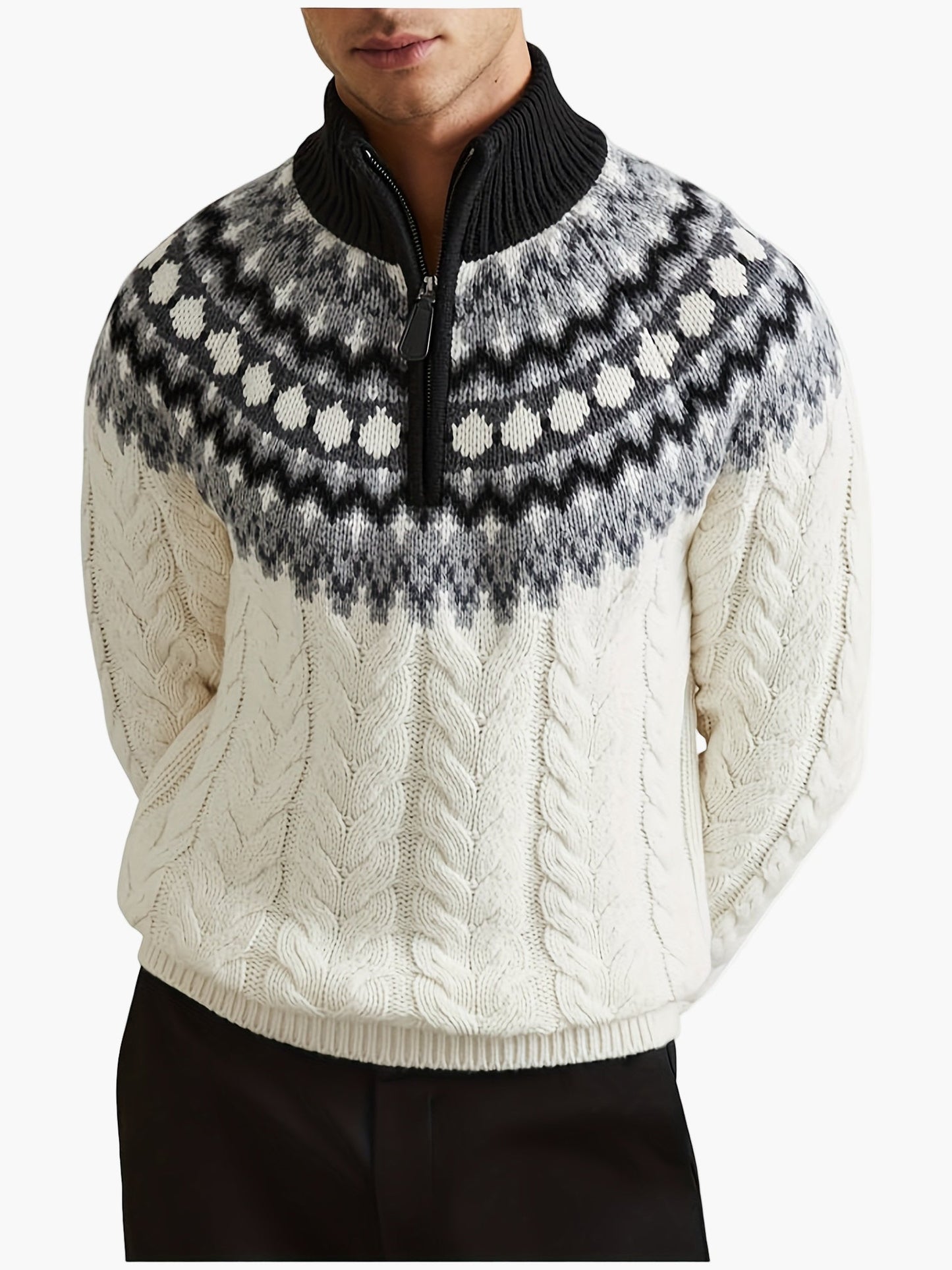 Herren Strickpullover mit Stehkragen und Norweger-Muster für Herbst & Winter, lässiger Style