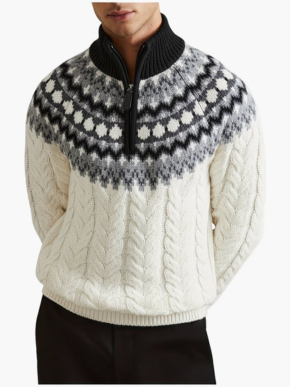 Herren Strickpullover mit Stehkragen und Norweger-Muster für Herbst & Winter, lässiger Style