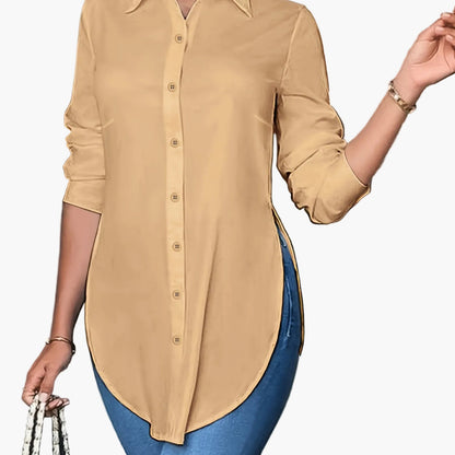 Damen Langarm Bluse Elegant Business Freizeit Hemd Blusenshirt