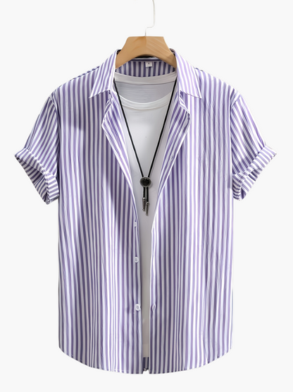 Herren Kurzarm Streifenhemd – Lockeres Sommer Freizeitshirt mit Modernem Look