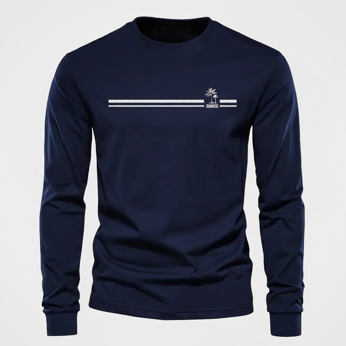 Herren Langarmshirt mit Rundhalsausschnitt und Streifen-Palmen-Print