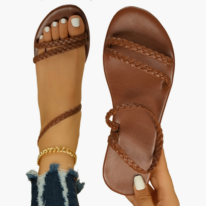 Damen Geflochtene Flachsandalen – Elegante Sommer-Strandschuhe im Boho-Stil
