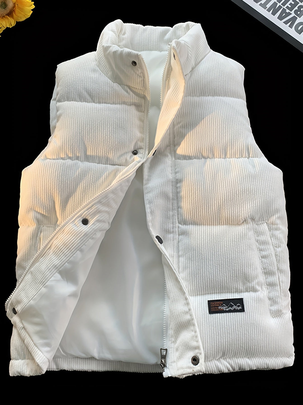 Unisex Steppweste Corduroy mit Stehkragen und Druckknöpfen