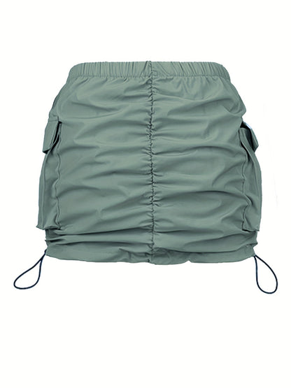 Damen Utility Minirock mit Raffung und Kordelzug – Streetstyle Cargo Skirt