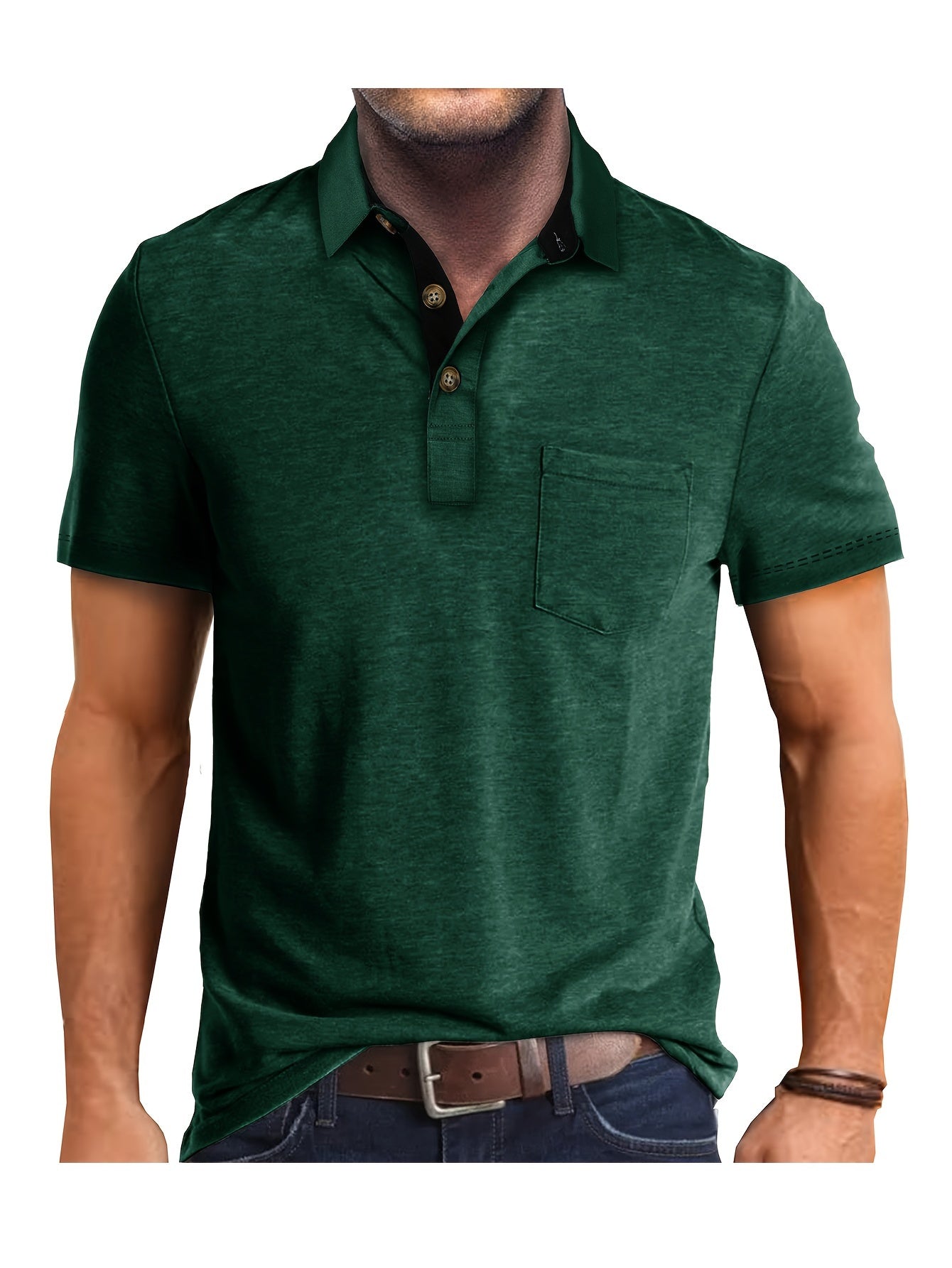 Herren Poloshirt mit Brusttasche und Kontrast-Kragen
