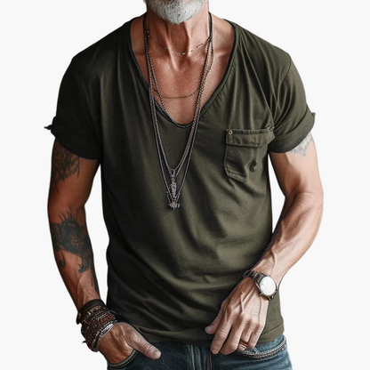 Herren V-Ausschnitt T-Shirt mit Brusttasche – Lässiger Streetstyle für Alltag und Freizeit