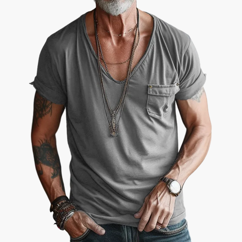 Herren V-Ausschnitt T-Shirt mit Brusttasche – Lässiger Streetstyle für Alltag und Freizeit