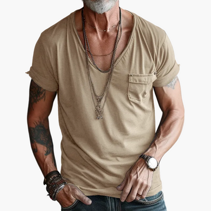 Herren V-Ausschnitt T-Shirt mit Brusttasche – Lässiger Streetstyle für Alltag und Freizeit