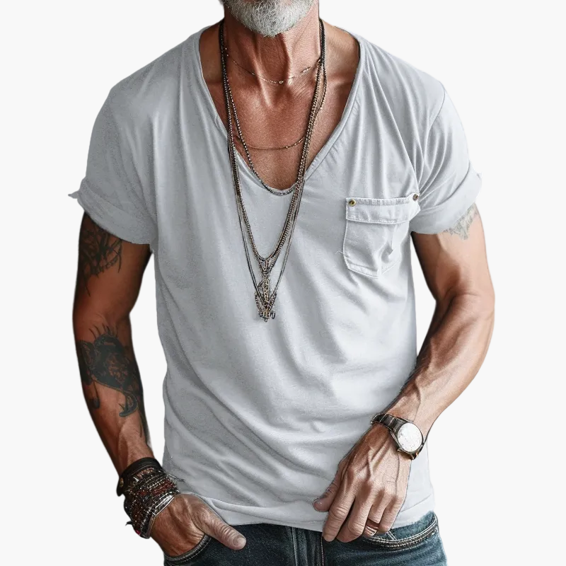 Herren V-Ausschnitt T-Shirt mit Brusttasche – Lässiger Streetstyle für Alltag und Freizeit
