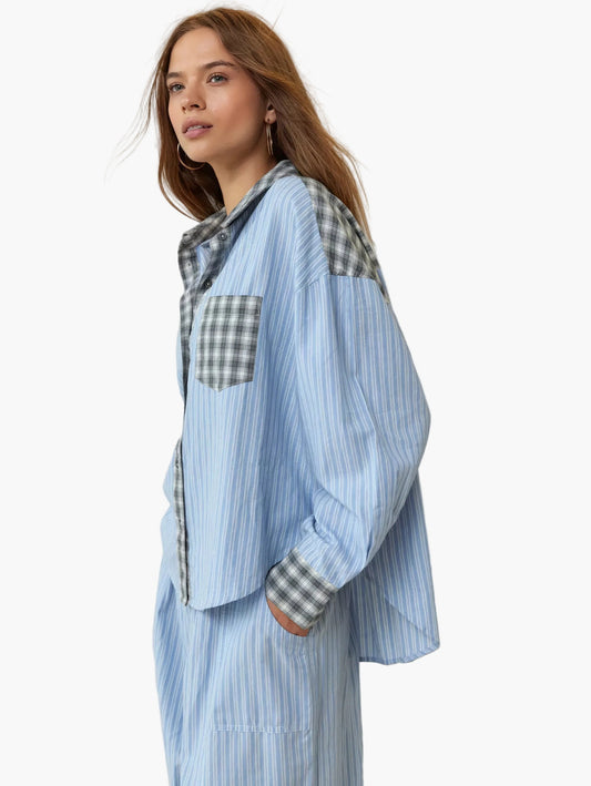 Damen Oversize Hemd im Lässig-Stil mit Streifen und Karomuster – Modisches Freizeitshirt