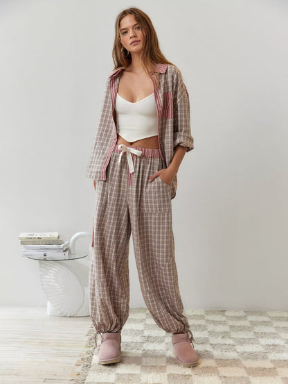 Damen Oversize Hemd im Lässig-Stil mit Streifen und Karomuster – Modisches Freizeitshirt