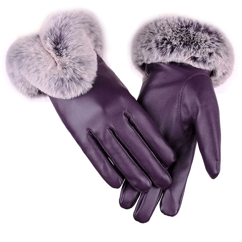 Damen Handschuhe mit Kunstpelzbesatz