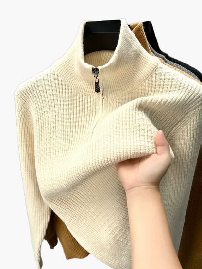 Damen Strickpullover mit Stehkragen und Reißverschluss – Stilvoller Freizeitpullover für Herbst und Winter