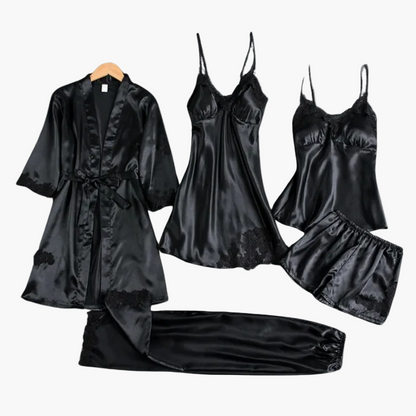 Damen Luxus Nachtwäsche Set 5-teilig – Elegantes Satin Pyjama & Loungewear Ensemble für stilvolle Nächte
