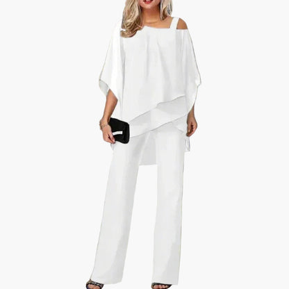 Damen Elegantes Zweiteiler Set – Asymmetrisches Chiffon Outfit für Büro & Alltag