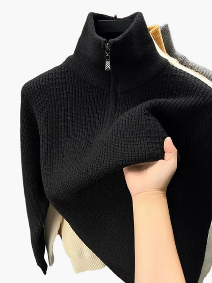 Damen Strickpullover mit Stehkragen und Reißverschluss – Stilvoller Freizeitpullover für Herbst und Winter