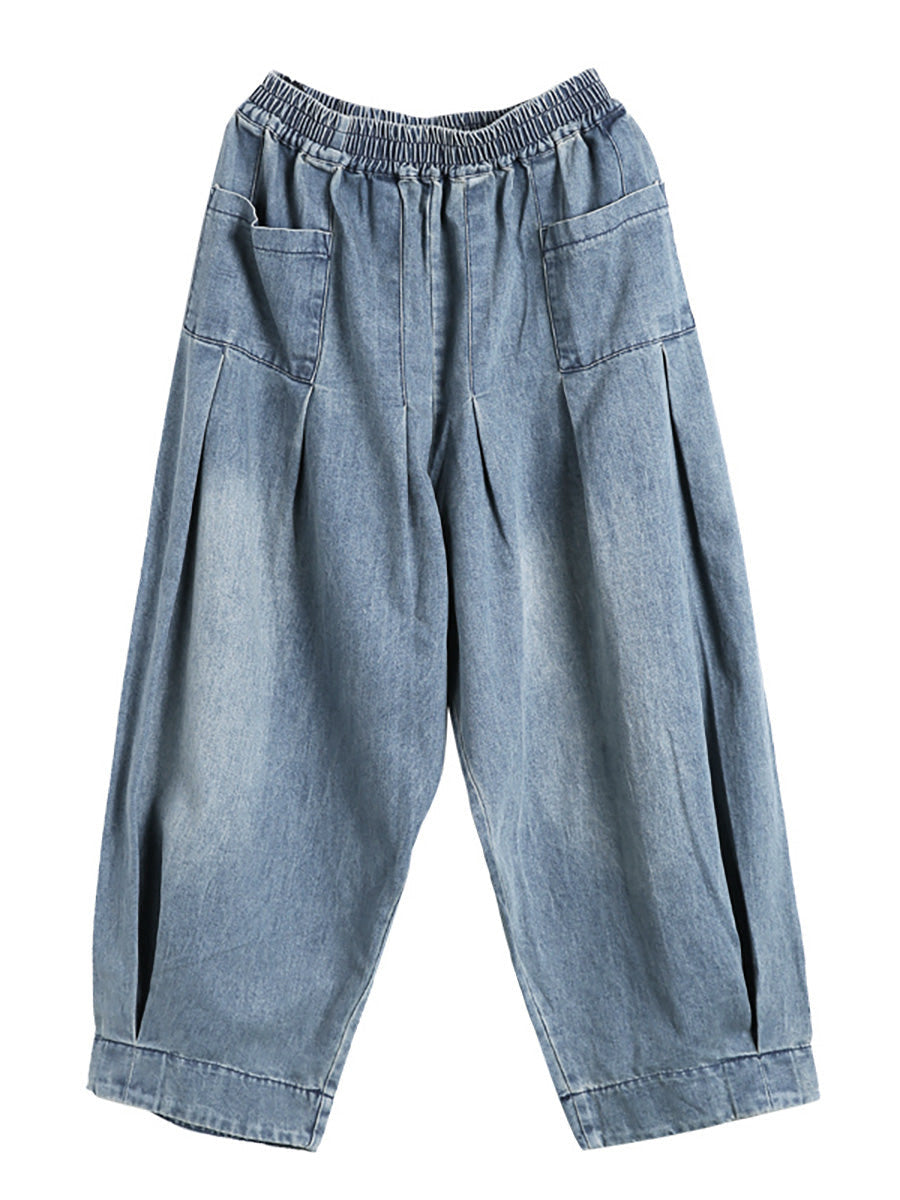 Damen Weite Baggy Jeans Hose – Casual Streetwear mit Elastischem Bund