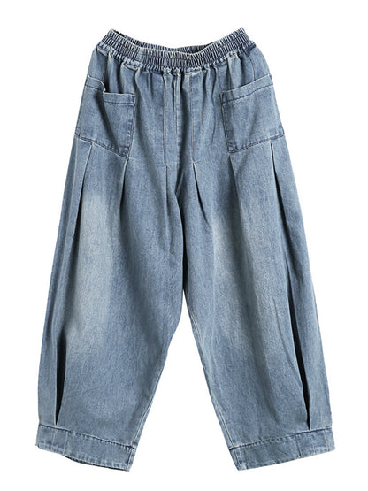 Damen Weite Baggy Jeans Hose – Casual Streetwear mit Elastischem Bund