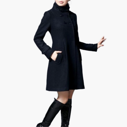 Damen Eleganter Wintermantel mit Kapuze & Knopfleiste – Stilvoller A-Linien-Mantel für Alltag & Freizeit