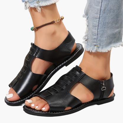 Damen Sandalen im Boho-Stil mit Reißverschluss und offener Zehenpartie – Bequeme Sommerschuhe für Alltag & Freizeit
