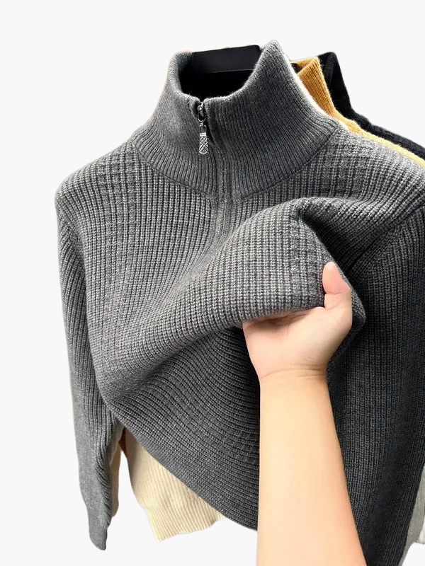 Damen Strickpullover mit Stehkragen und Reißverschluss – Stilvoller Freizeitpullover für Herbst und Winter